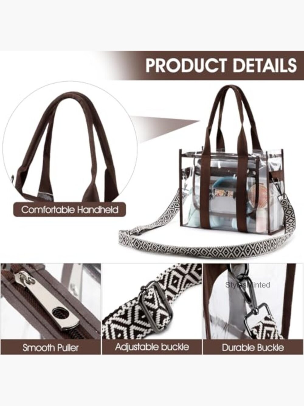 Clear Tote Bag Stadium Approved Crossbody Purse Large PVC Waterproof - Picture 5 of 7